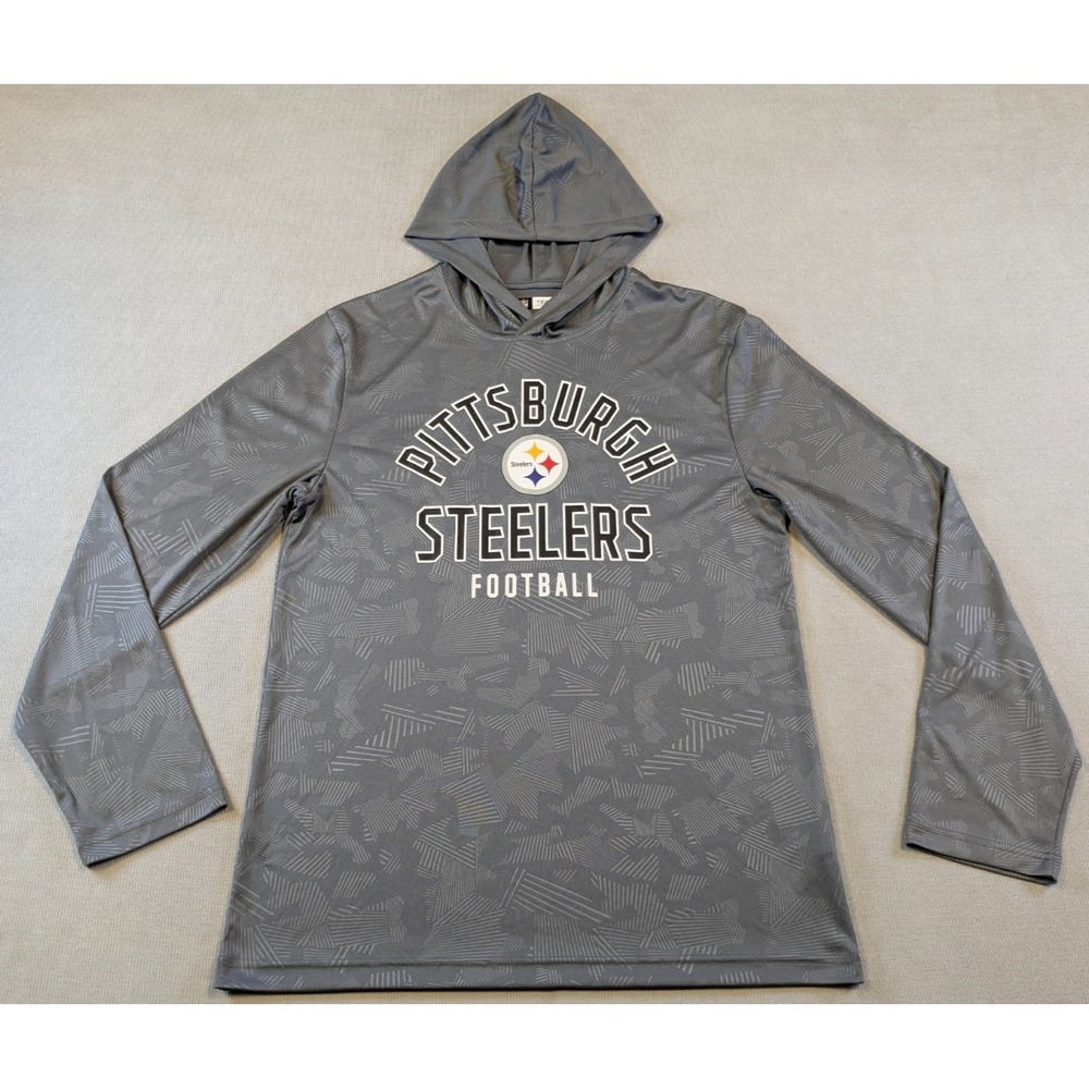 Pittsburgh Steelers Hoodie Mens Medium Gray Performance Training Gym Shirt NFL